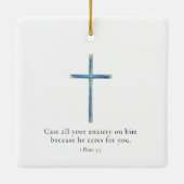 1 Peter 5.7 Minimalistisches Kreuz Keramikornament (Rückseite)