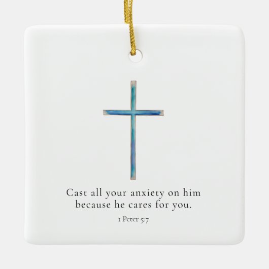 1 Peter 5.7 Minimalistisches Kreuz Keramikornament (Vorderseite)