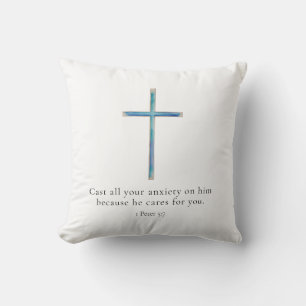 1 Peter 5.7 Minimalistisches Kreuz Kissen