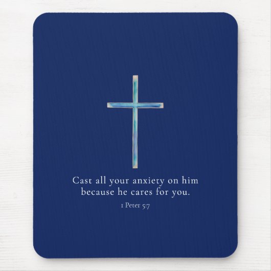 1 Peter 5.7 Minimalistisches Kreuz Mousepad (Vorne)