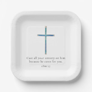1 Peter 5.7 Minimalistisches Kreuz Pappteller