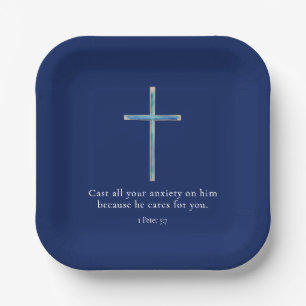1 Peter 5.7 Minimalistisches Kreuz Pappteller