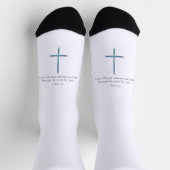1 Peter 5.7 Minimalistisches Kreuz Socken (Oben)