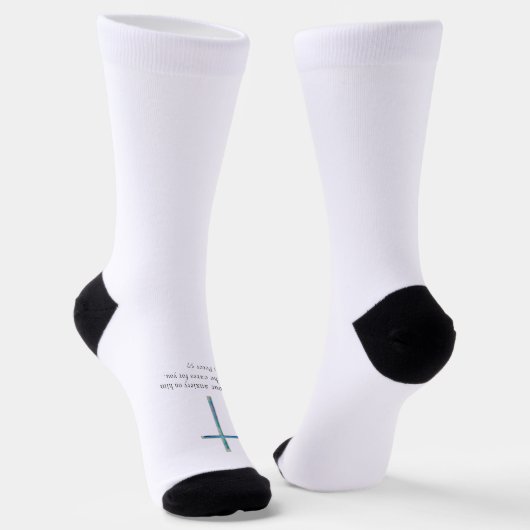 1 Peter 5.7 Minimalistisches Kreuz Socken (Gewinkelt)