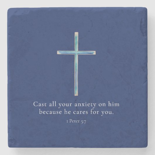 1 Peter 5.7 Minimalistisches Kreuz Steinuntersetzer (Vorderseite)