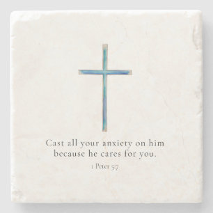 1 Peter 5.7 Minimalistisches Kreuz Steinuntersetzer