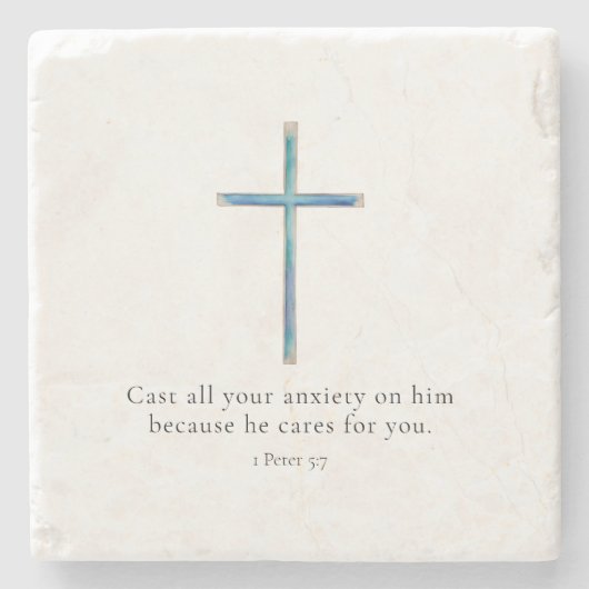 1 Peter 5.7 Minimalistisches Kreuz Steinuntersetzer (Vorderseite)
