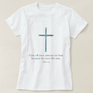 1 Peter 5.7 Minimalistisches Kreuz T-Shirt