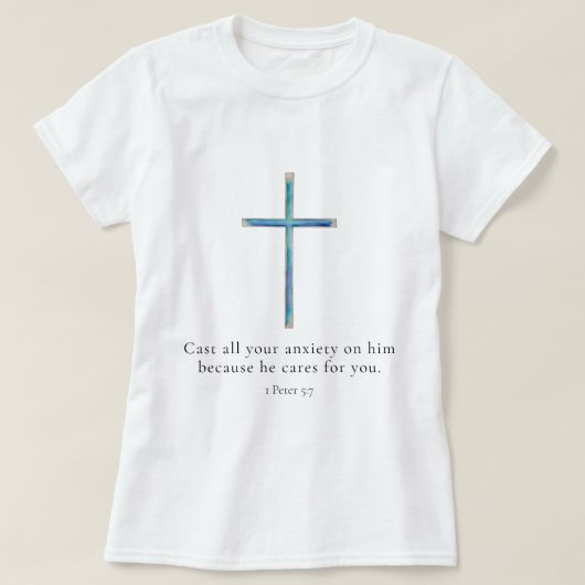1 Peter 5.7 Minimalistisches Kreuz T-Shirt (Design vorne)