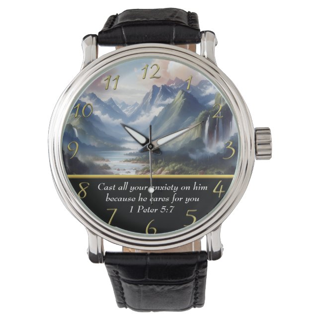 1 Peter 5:7 Moulin Lake Armbanduhr (Vorderseite)