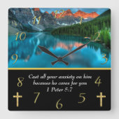 1 Peter 5:7 Moulin Lake Quadratische Wanduhr (Vorderseite)