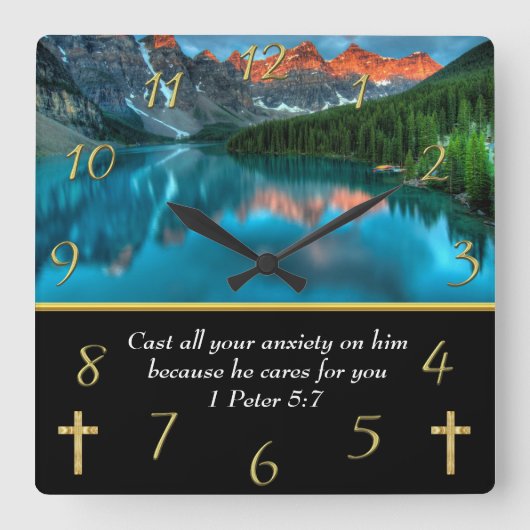 1 Peter 5:7 Moulin Lake Quadratische Wanduhr (Vorderseite)
