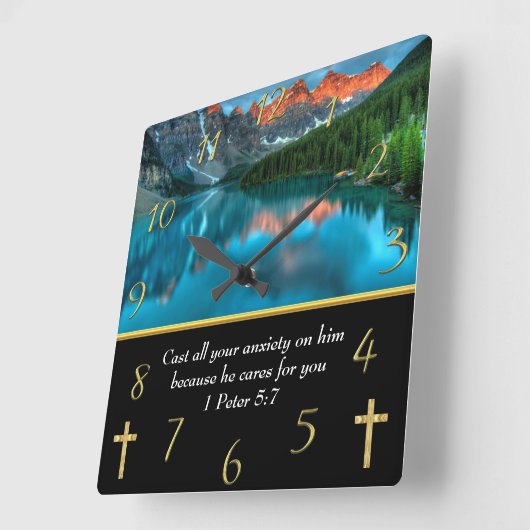 1 Peter 5:7 Moulin Lake Quadratische Wanduhr (Winkel)