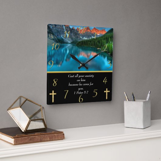 1 Peter 5:7 Moulin Lake Square Wall Clock Quadratische Wanduhr (Büro)
