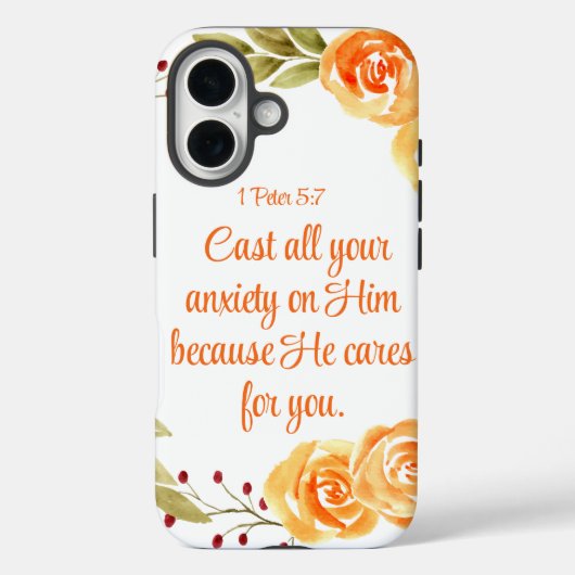 1 Peter 5:7 Orangefarbene Bibelschrift Case-Mate iPhone Hülle (Rückseite)