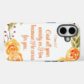 1 Peter 5:7 Orangefarbene Bibelschrift Case-Mate iPhone Hülle (Rückseite (Horizontal))