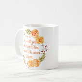 1 Peter 5:7 Orangefarbene Bibelschrift Kaffeetasse (Vorderseite Links)