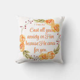 1 Peter 5:7 Orangefarbene Bibelschrift Kissen