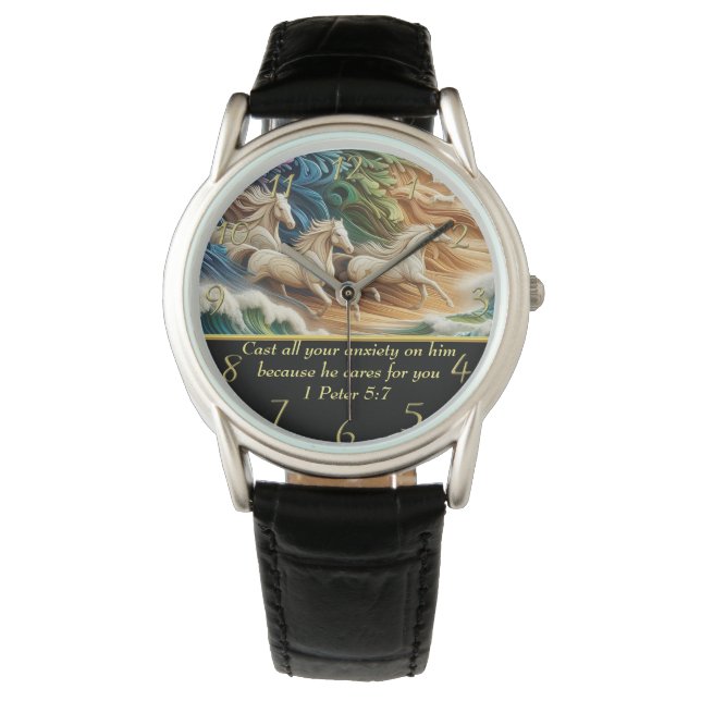 1 Peter 5:7 Wasserfälle im Tal Armbanduhr (Vorderseite)