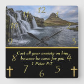 1 Peter 5:7 Wasserfälle im Tal Quadratische Wanduhr (Vorderseite)