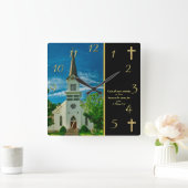 1 Peter 5.7 Weiße Kirche Quadratische Wanduhr (Zuhause)