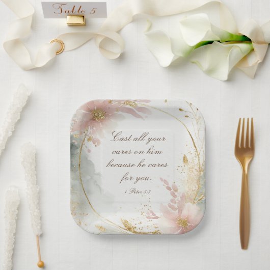 1 Petr 5:7 Schlagen alle eure Karten auf seinem Bi Pappteller (Hochzeit)