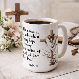 1 Petrus 1:3 Lebendige Hoffnung Osterschrift Kunst Kaffeetasse