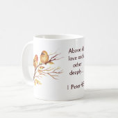 1 Petrus 4:8 Liebe einander Hochgeborene Kaffeetasse (Vorderseite Links)