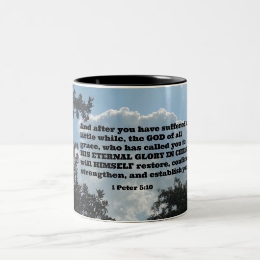 1 Petrus 5:10 Und nachdem du etwas gelitten hast Zweifarbige Tasse (Mittel)