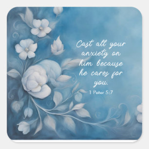 1 Petrus 5:7 Bibelvers Bild Quadratischer Aufkleber