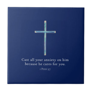 1 Petrus 5:7 Minimalistisches Kreuz Fliese