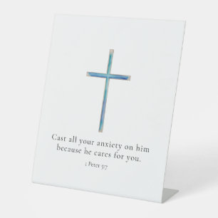 1 Petrus 5:7 Minimalistisches Kreuz Sockelschild
