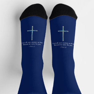 1 Petrus 5:7 Minimalistisches Kreuz Socken