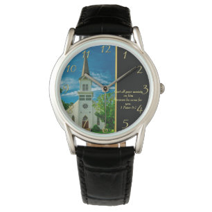 1 Petrus 5:7 Weiße Kirche Armbanduhr