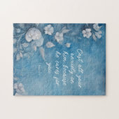 1. Petrus 5,7 „Werft alle eure Angst“ Blaue Flora Puzzle (Horizontal)
