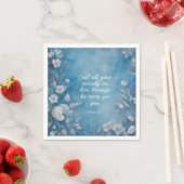 1 Petrus 5:7 „Werft alle eure Angst“ Blaue Flora Serviette (Beispiel)