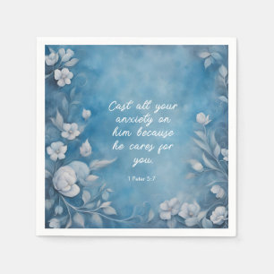 1 Petrus 5:7 „Werft alle eure Angst“ Blaue Flora Serviette