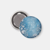 1 Petrus 5:7 „Werft alle eure Angst“ Blaues Floral Magnet (Vorderseite/Rückseite)