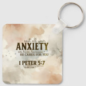 1 Petrus 5:7 Zieh deine Angst vor Ihm Bibelverse Schlüsselanhänger (Rückseite)