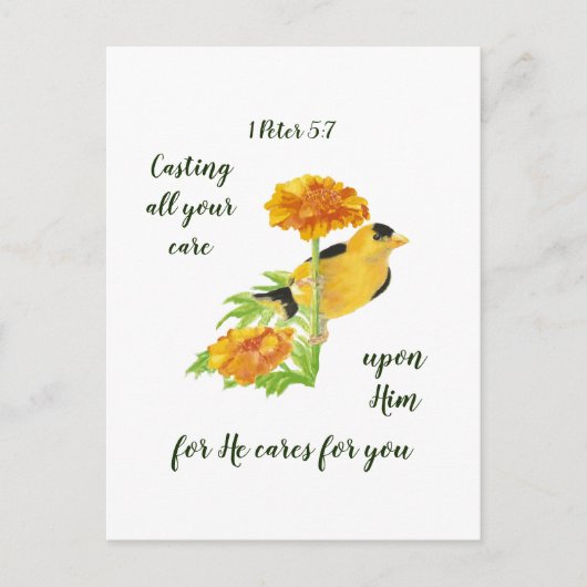 1 Petrus 5:7 Zitat, das alles auf Ihm bedacht ist Postkarte (Vorderseite)