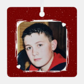 1 photo custom text keepsake burgundy ornament aus metall (Vorderseite)