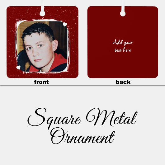 1 photo custom text keepsake burgundy ornament aus metall