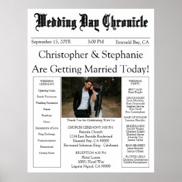 1 Photo QR Code Elegant Newspaper Wedding Program Poster
