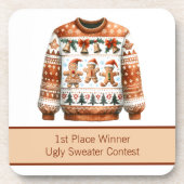 1. Platz Gewinner Ugly Sweater Contest Gingerbrett Getränkeuntersetzer (Vorderseite)
