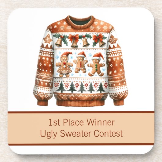 1. Platz Gewinner Ugly Sweater Contest Gingerbrett Getränkeuntersetzer (Vorderseite)
