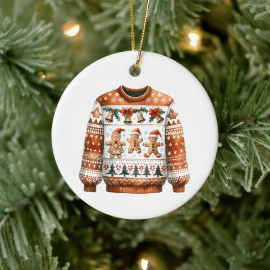 1. Platz Gewinner Ugly Sweater Contest Gingerbrett Keramik Ornament (Baum)