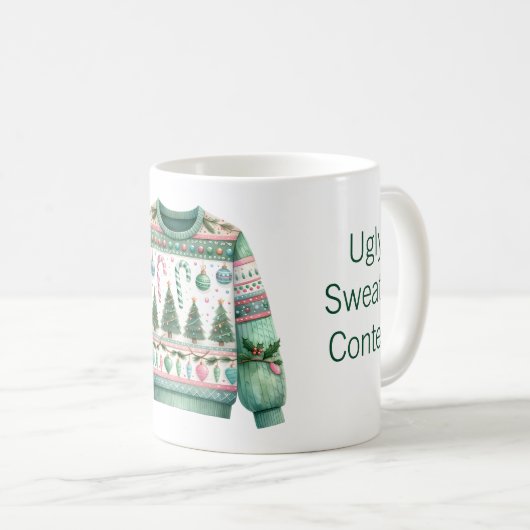 1. Platz Gewinner Ugly Sweater Contest Green Pink Kaffeetasse (VorderseiteRechts)
