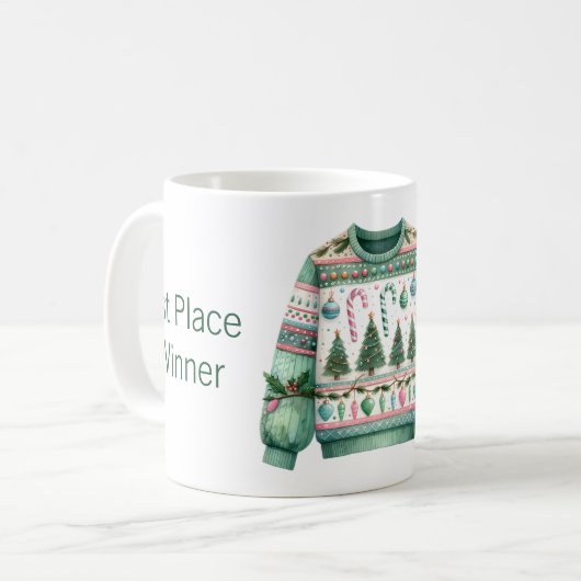 1. Platz Gewinner Ugly Sweater Contest Green Pink Kaffeetasse (Vorderseite Links)