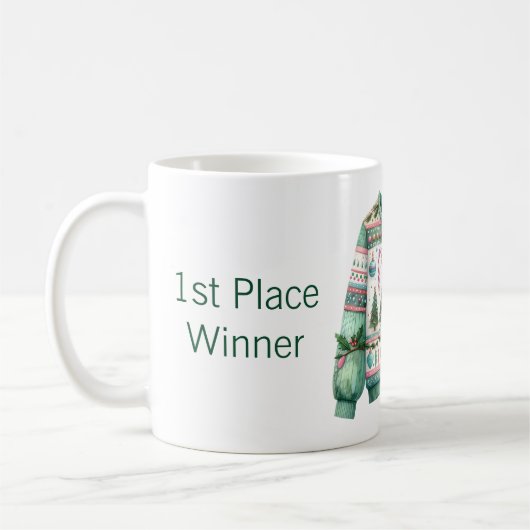 1. Platz Gewinner Ugly Sweater Contest Green Pink Kaffeetasse (Links)