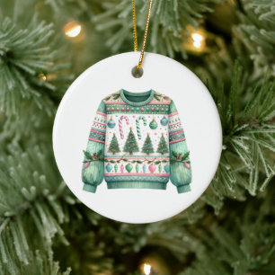 1. Platz Gewinner Ugly Sweater Contest Green Pink Keramik Ornament